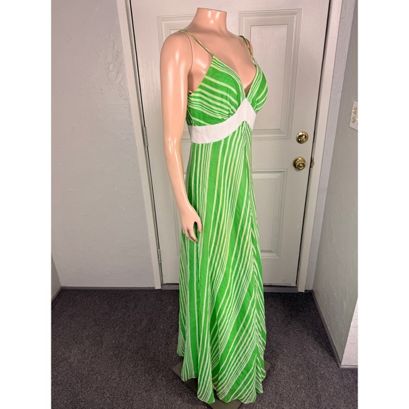 Vintage 70s Women's Dress 10 Cotton Polyester Maxi V neck Striped Party K3-21 - Picture 13 of 15